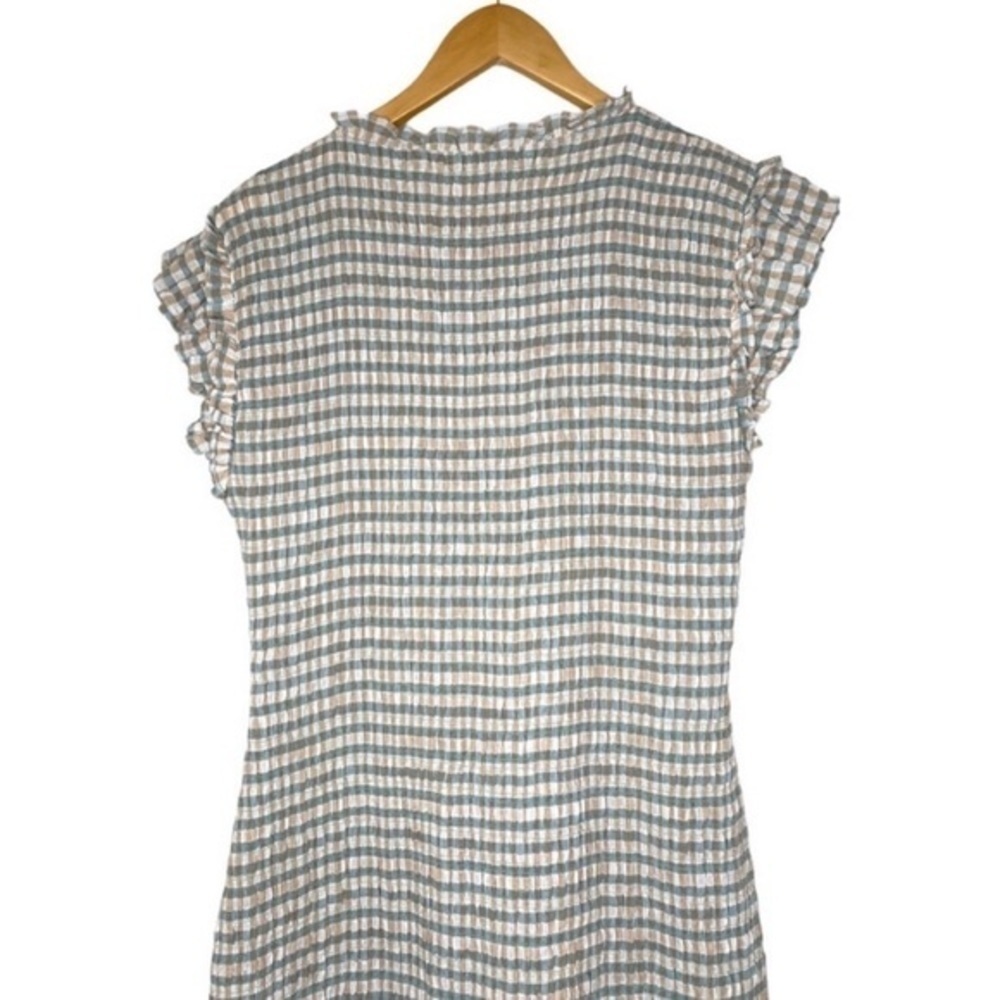 Veronica Beard Cici Smocked Seersucker Plaid Mini Mint Beige Dress NWT - Picture 7 of 16